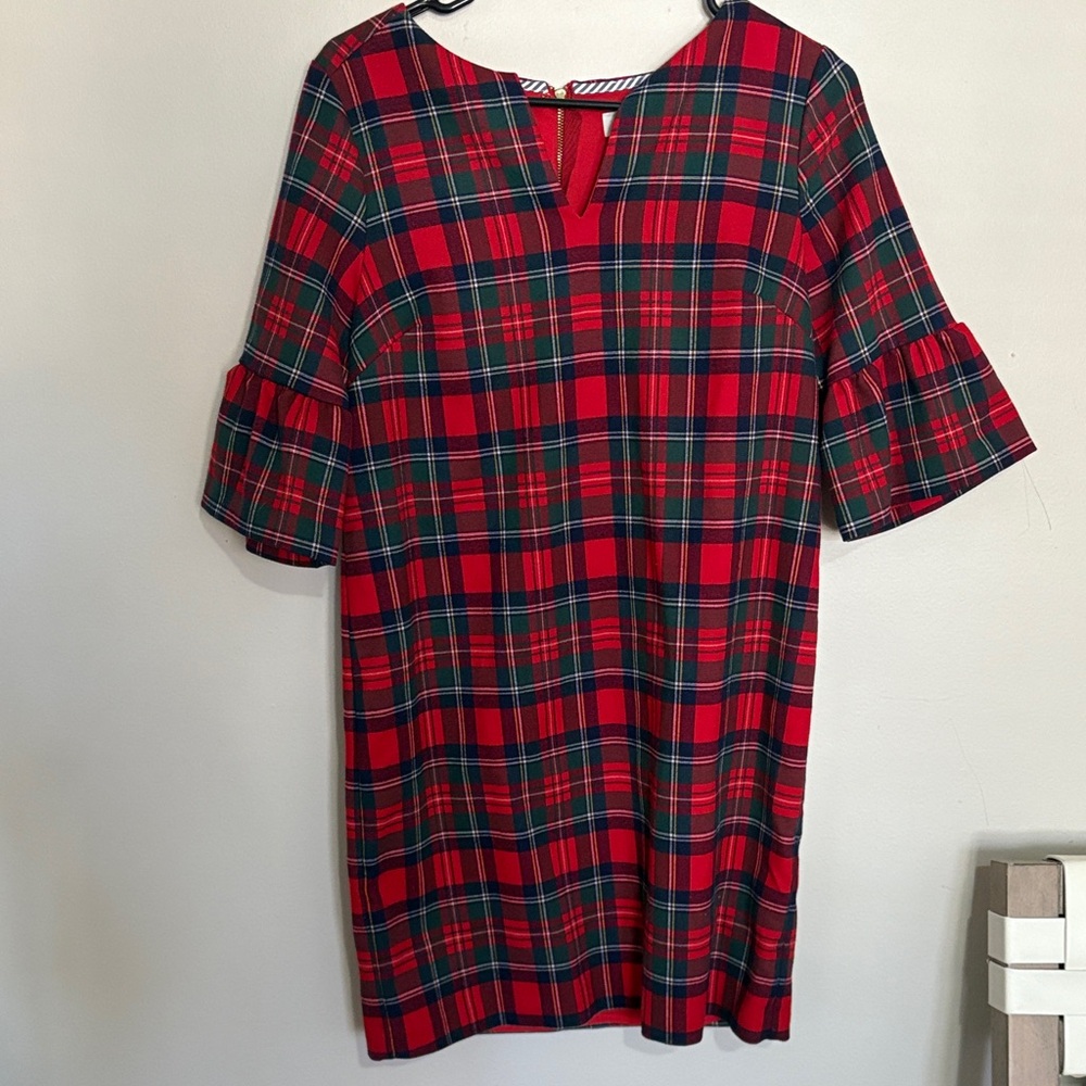 Vineyard Vines Red and Green Plaid Long Sleeve Dress